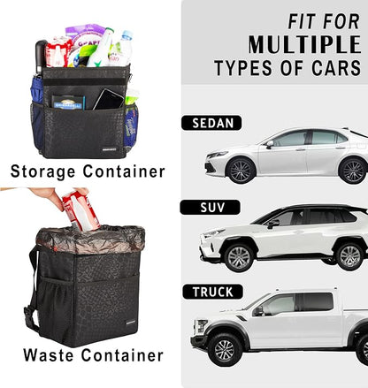 SIBOFUEGO Cute Car Trash Can with Lid – Multipurpose Collapsible Trash Bin for Car, Leak-Proof Organizer, Waterproof Garbage Can with Storage Pockets & Adjustable Straps, 2 Gallons (Black Leopard) - Image 4