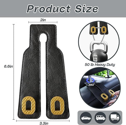 Car Headrest Hooks Universal Car Purse Hook Premium Leather and Alloy Twin Hook Car Seat Back Storage Hanger Hook for Purse Bags Cloth Drink Durable Holder Car Accessories (BH09-Black-Gold-4 Pcs) - Image 6