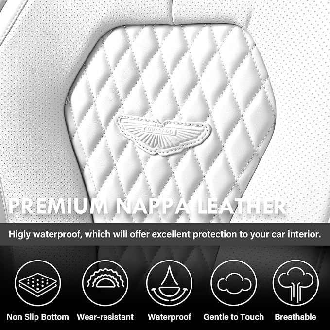Coverado Seat Covers, Car Seat Covers Full Set, White Car Seat Cover, Auto Seat Covers Front Seats Rear Seat Cover, Luxury Car Seat Cushion,Leather Seat Cover Seat Protector Universal Fit Most Cars - Image 8