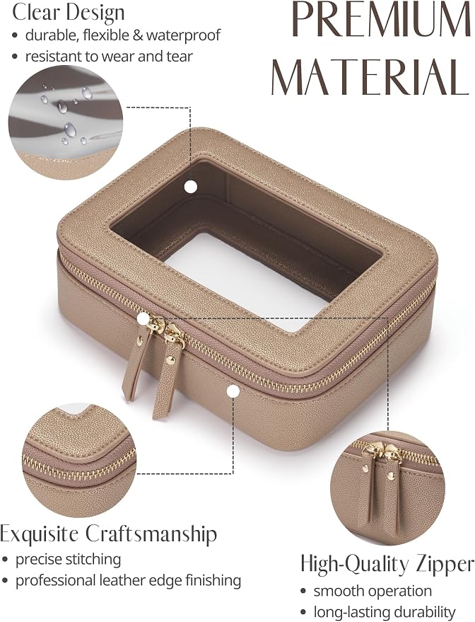 Clear Makeup Bag Travel Cosmetic Case Transparent Toiletry Bag with Zipper, Portable Make Up Organizer Traveling Compact Car Bag for Essentials, Gold, Medium - Image 2