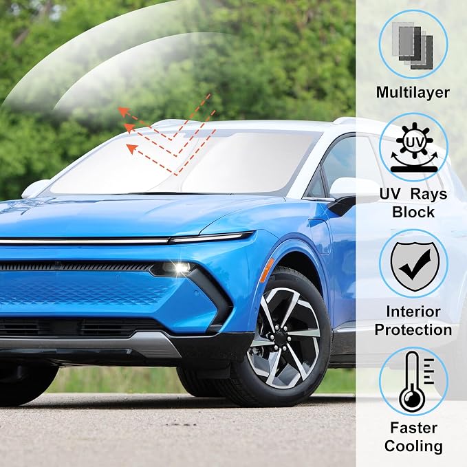 Windshield Sun Shade for 2024 2025 2026 Chevrolet Equinox EV | Full covered for windshield, Foldable & Durable, Block UV Rays, Reduce Heat, Easy to install, Keep Car Cooler - Image 2