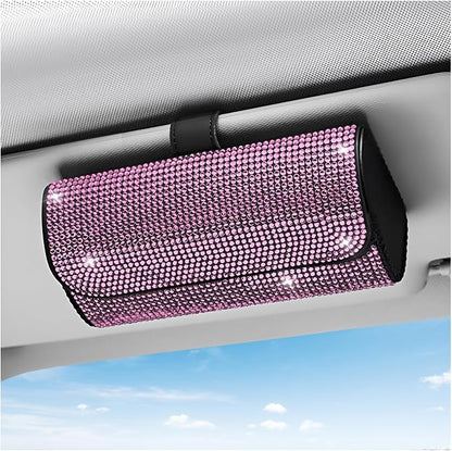 Sunglasses Holder for Car Sun Visor, Bling Leather Eyeglasses Visor Storage Case with Hidden Magnetic Closure, Sparkling Auto Visors Protective Organizer Storage Box (Pink) by Unknown