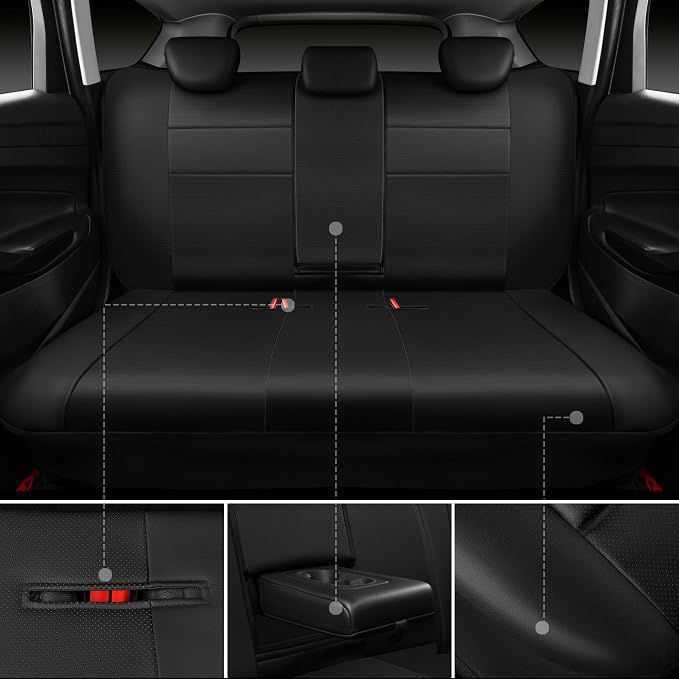 CAR PASS Leather Back Seat Cover, Universal Waterproof Bench Rear Seat Cover Zipper Split Rear Bench Protector Fit 95% Automotive Interior Covers for Cars Sedans SUVs (Rear,All Black) - Image 4