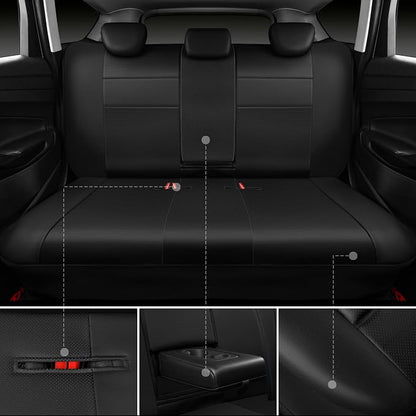 CAR PASS Leather Back Seat Cover, Universal Waterproof Bench Rear Seat Cover Zipper Split Rear Bench Protector Fit 95% Automotive Interior Covers for Cars Sedans SUVs (Rear,All Black) - Image 4