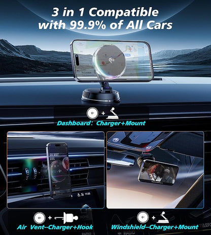 for Qi2 15W MagSafe Car Mount Charger with Cooling Fan, [Rapid Charging Cooler with RGB Lights], 78+LBS Stronger Suction Wireless Magnetic Mount on Vent/Dash/Windshield, for iPhone 17 16 15 14 13 12 - Image 8