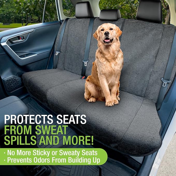 Season Guard Back Seat Towel Seat Cover for Cars; Great for After Gym Workouts, Dogs, and Outdoor Activities; Universal Fit for Cars SUVs Vans Trucks, EZ fit, Non Slip Grip, Grey - Image 2