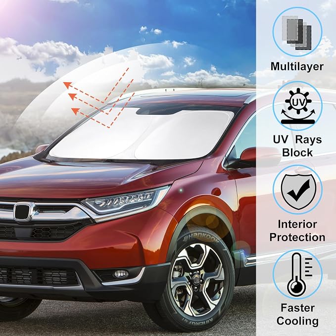 Windshield Sun Shade Sunshade for 2017-2022 Honda CRV CR-V | Full covered for windshield, Foldable & Durable, Block UV Rays, Reduce Heat, Easy to install, Keeps Car Cooler - Image 2