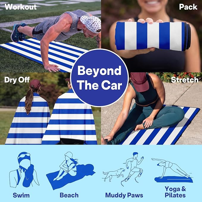 2 Pack Car Seat Towel Covers for Gym, Front Seats, Blue White | Stripes Sweat Protector for Front Seats Premium Thickened with Elastic Strap Breathable & Quick Dry Machine Washable Running - Image 7