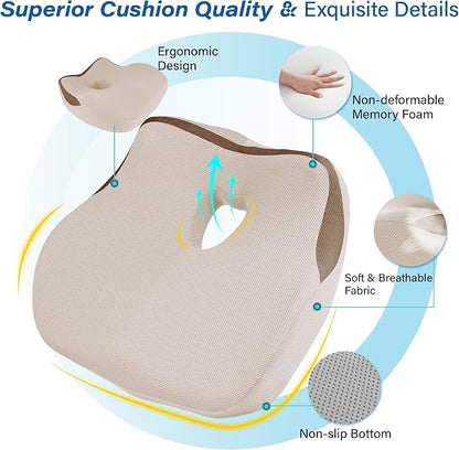 Allaboutsla Car Seat Cushion for Driving, Car Seat Pillow for Short Drivers | Ergonomic Memory Foam Seat Cushion for Pain Relief, Adult Booster Seat for Car, Butt Cushion for Car, Truck, Office, Beige - Image 8