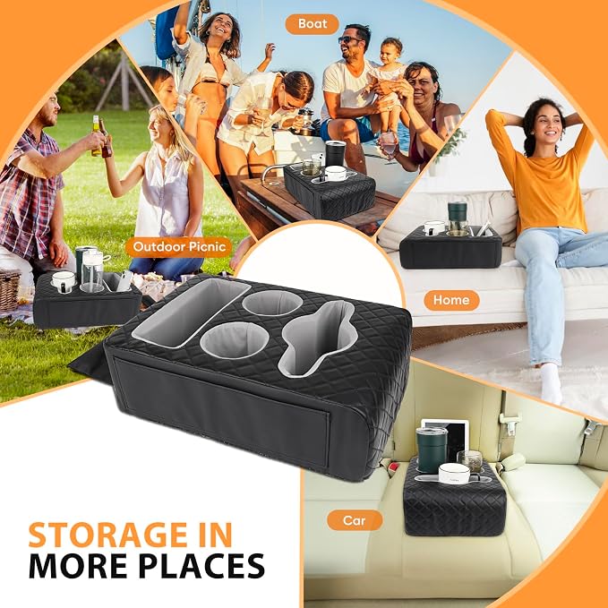 Back Seat Cup Holder for Car, Truck Bed Organizer, Car Truck Boat Organizer, Couch Cup Holder Expander Tray Holds Fit for Coffee Drink Food Snacks Remote with Side Pockets - Image 7