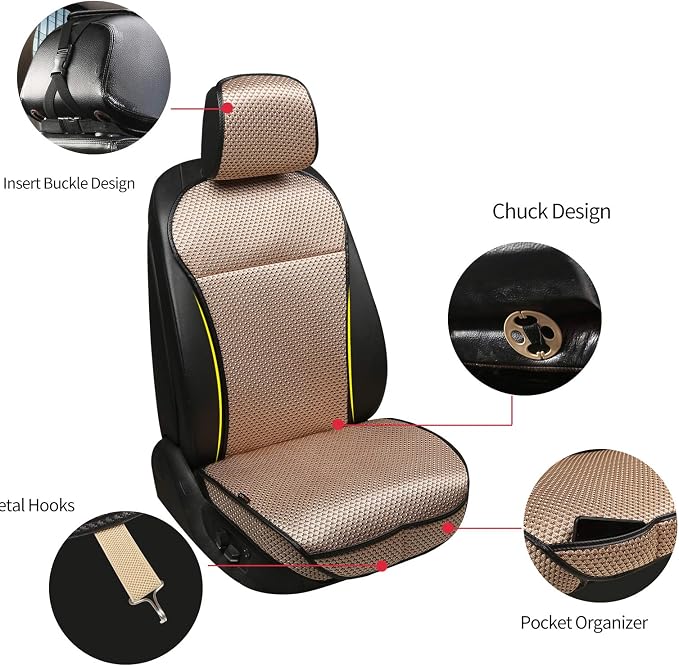 Auto Newer Luxury Breathable Car Seat Cover Fit Four Seasons, Universal Front of Car Seat Cushions, Bottom Seat Covers of Full Wrapped Edge,Universal Fit for 95% Cars,SUV,Pickup(Beige，2PCS) - Image 3