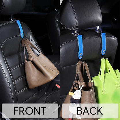 2 Pack Car Hook Holder Leather Headrest Hooks for Purses and Bags,SUS304 Car Hook(Blue) - Image 2