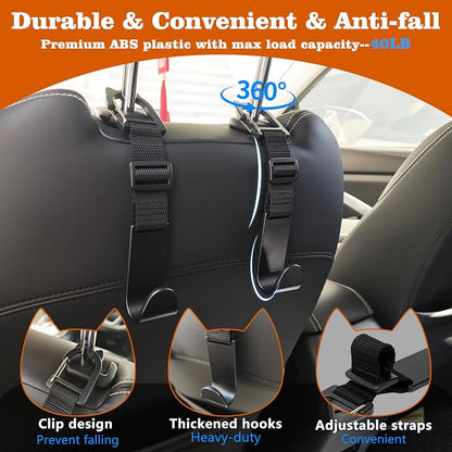 Amooca Anti-drop Car Headrest Hooks 4 Pack Seat Organizer for Bags | Universal Fit Cars SUV Truck, Adjustable, Holds Backpack Water Bottle Handbags Groceries, 40lb Heavy Duty, Clip Design - Image 6