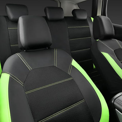 CAR PASS Luminous Green Leather seat Covers Universal Sport car seat Cover, 5mm Composite Sponge Inside, Airbag Compatible fits Most Cars, SUVs,Trucks,Vans (Full Set,Black with Green) - Image 8