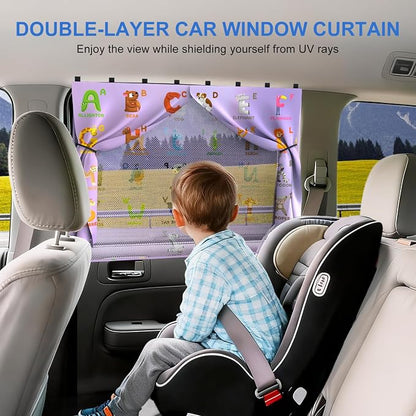 Car Window Shades, [Upgraded] 8 Strong Magnets Magnetic Side Window Sun Shade [2 Pack] - Dual Layer UV Ray Protection Car Sunshade for Baby, Kids & Pets.Animal Alphabet Pattern - Image 2