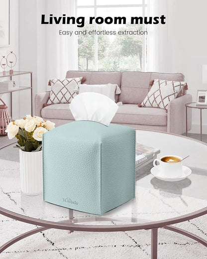 Tissue Box Cover for PU Leather, Modern Simple Solid Color Holder Square Tissue Bag, Ideal for Bathrooms,Office,Car,Outdoor Tent,Dining Table,5"X5"X5", Single Sky Blue - Image 3