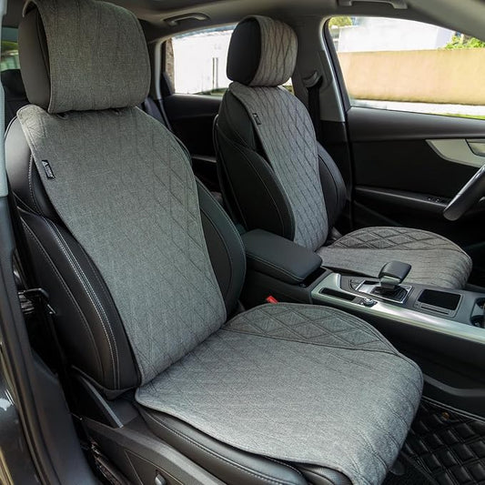 Leader Accessories 2pcs Sideless Front Seat Covers for All Seasons, Grey | Breathable Faux Linen Seat Cushions, Non-Slip Bottom With Headrest Protectors, Universal Fit For Car Van SUV Pickup Truck - Image 2