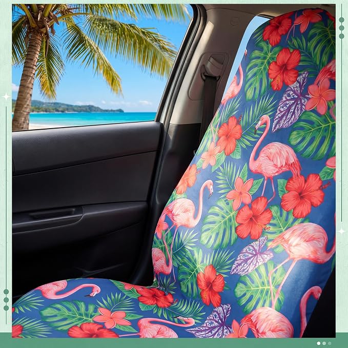 2 Pack Car Seat Towel Covers, 63 x 32 Universal Non Slip Microfiber Sweat Protector for Gym Running Swimming Yoga, Washable Bucket Seat Covers for Cars Trucks SUVs(Flamingo) - Image 4