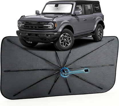 Car Windshield Sun Shade (Not for Ford Bronco 4-Door 2021–2026, 1:1 Fit | [Reflective Coated Fabric] Car Shades Sun Visor Keep Car Cool and Protects Interior, Sunshade Umbrella for Front Window by MakeLifeBetter
