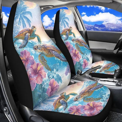 Sea Turtle Car Front Seat Covers 2 Pcs Anti-Slip Hawaiian Car Seat Cover Protector Front Seats Comfortable Protection Interior Accessories Suitable for Most Cars,SUV,Sedan - Image 3