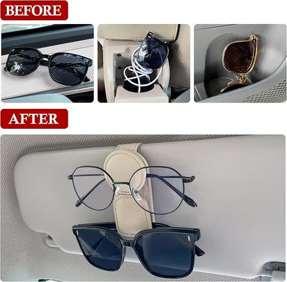 KIWEN 2 Pack Sunglasses Holder for Car Visor, Magnetic Leather Sunglass Eyeglass Hanger Clip for Car Sun Visor Accessories (2, Beige) - Image 3