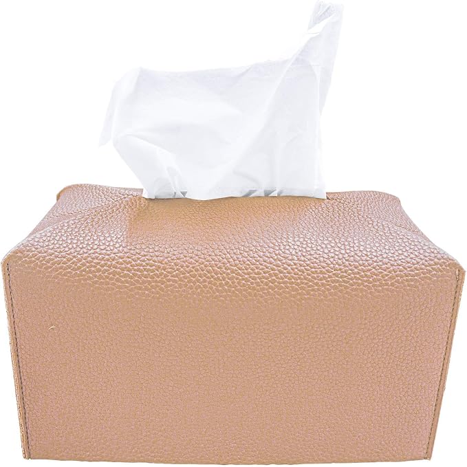 Carrotez Tissue Box Cover, [Refined] Modern PU Leather Rectangular Tissue Box Holder - Decorative Holder/Organizer for Bathroom Vanity Countertop, Night Stands, Office Desk 9.5"X5"X5" - Peach Pink by Carrotez