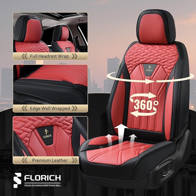 Leather Seat Covers, Car Seat Covers Full Set, Car Seat Protectors 5 Seats, Automotive Seat Covers Driver Seat Covers Fit for Most Cars Trucks SUV-Black&Burgundy - Image 5