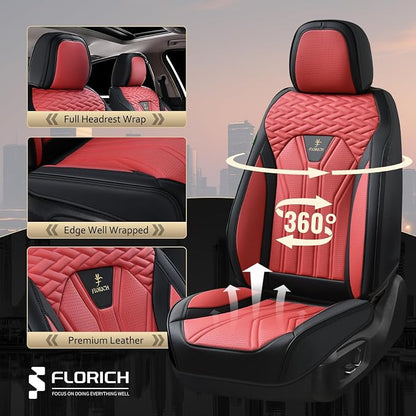 Leather Seat Covers, Car Seat Covers Full Set, Car Seat Protectors 5 Seats, Automotive Seat Covers Driver Seat Covers Fit for Most Cars Trucks SUV-Black&Burgundy - Image 5