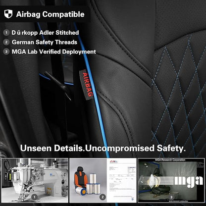 EKR Rav4 Seat Covers Custom Fit for Toyota Rav4 (Hybrid) Woodland/Limited 2026, Leather Car Seat Cover Full Set for SUV,Faux Leather(Black with Blue Piping) - Image 4