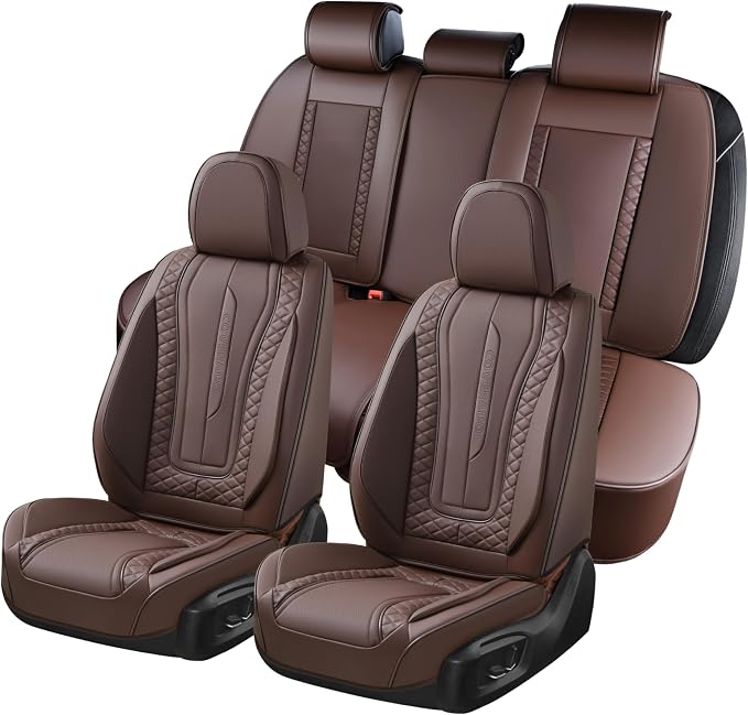 Coverado Car Seat Covers Full Set, Leather Seat Coversfor Cars, Front and Back Seat Covers, Waterproof Car Seat Protectors Car Seat Cushions Universal for Most Vehicles, Coffee by COVERADOAUTO