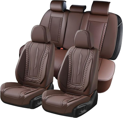 Coverado Car Seat Covers Full Set, Leather Seat Coversfor Cars, Front and Back Seat Covers, Waterproof Car Seat Protectors Car Seat Cushions Universal for Most Vehicles, Coffee by COVERADOAUTO