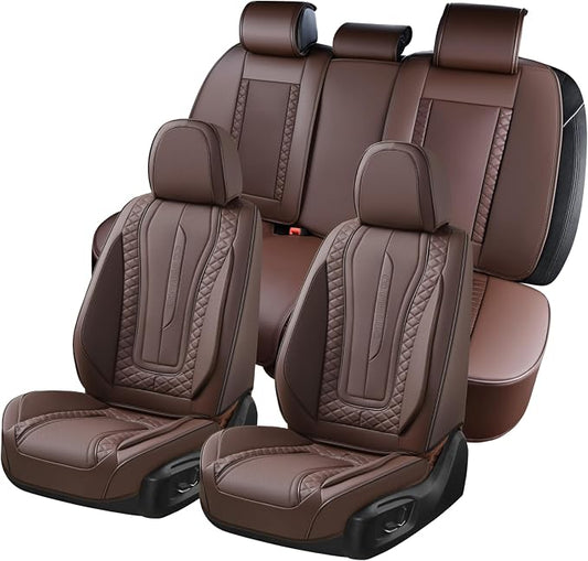 Coverado Car Seat Covers Full Set, Leather Seat Coversfor Cars, Front and Back Seat Covers, Waterproof Car Seat Protectors Car Seat Cushions Universal for Most Vehicles, Coffee by COVERADOAUTO