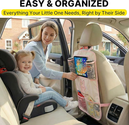 Backseat Car Organizer for Kids, Car Seat Organizer with 11” Touch Screen Tablet Holder, Rear Seat Storage Bag with Drink Pockets, Anti-Kick Seat Back Protector for Travel (Pink Rabbit) - Image 4