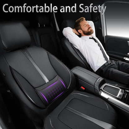 CAR PASS Nappa Leather Seat Covers Front, 3D Foam Support Water Resistant Faux PU Gray Leather Car Seat Covers 2 Pcs, Comfort & Universal Fit for Cars SUV Truck Most Vehicles (Black and Gray) - Image 2