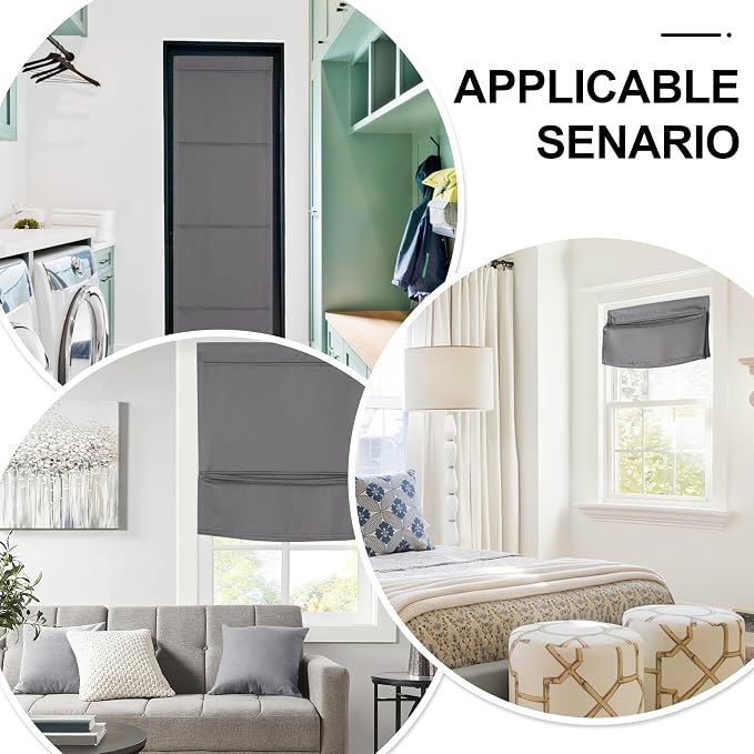 NICETOWN Grey Magnetic Door Roman Shade for French Glass Window | Thermal Insulated, French Front Door Window Covering, Roman Roll Up Shade for Patio Glass, 27 x 72 inch Long, 1 Panel - Image 8