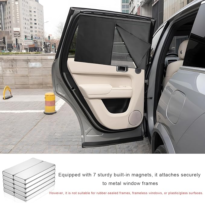 2 PCS Car Window Shades, Magnetic Auto Back Window Curtain Privacy Sunshade for UV Protection, Double Layer & Fully Open Windows Sun Shade Covers for SUV Sedan Truck - Image 4