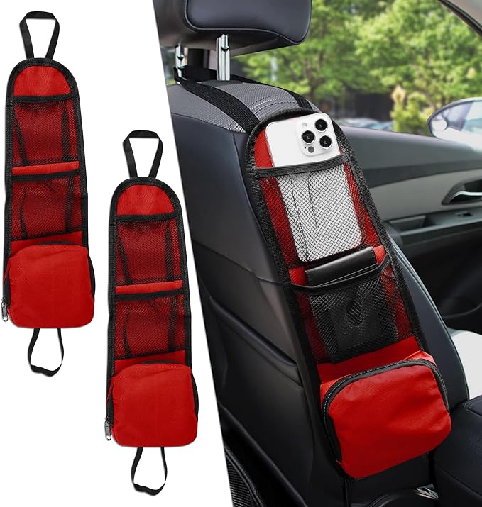 2PS Car Seat Side Organizer, Auto Seat Storage Hanging Bag, Multifunctional Vehicle Mesh Pocket Hold, Car Accessories Car Organizer Can Hold Phone, Wallet, Glasses for Most Cars by Middrivr