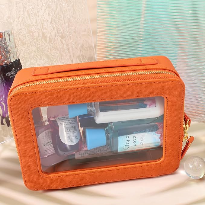 SANHECUN Toiletry bag waterproof cosmetic organizer with with handle large opening for travelling car organizers (Orange) - Image 3
