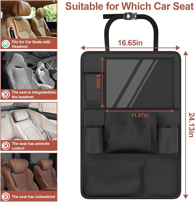 Backseat Car Organizer with Tablet Charging Port for Kids Travel | Waterproof & Stain-Resistant Fabric, Kick Protect Seats from Dirt/Scuffs, Adjustable Straps, Easy to Clean, Quick-Install - Image 3
