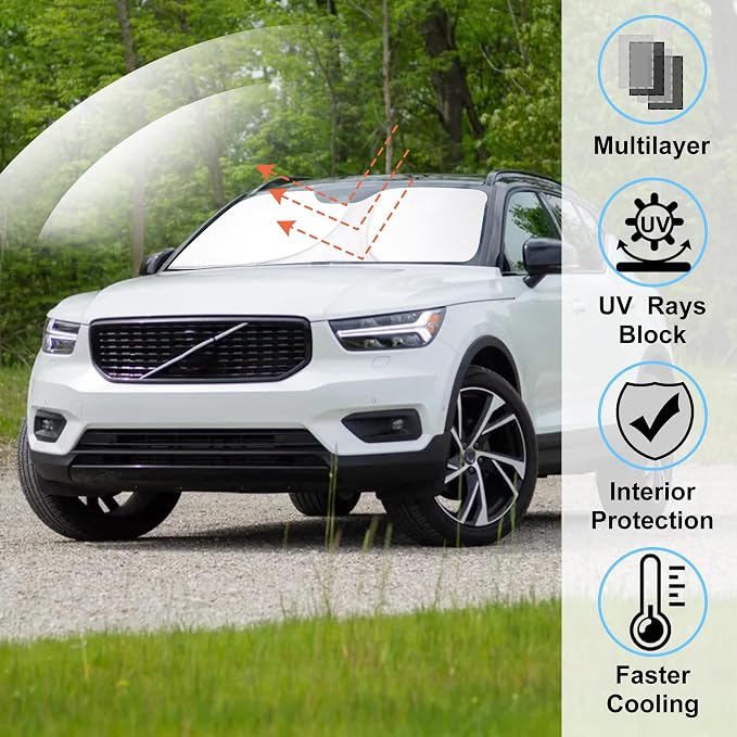 Windshield Sun Shade for 2019-2026 Volvo XC40 Accessories | Full covered for windshield, Foldable & Durable, Block UV Rays, Reduce Heat, Easy to install, Keep Car Cooler - Image 2