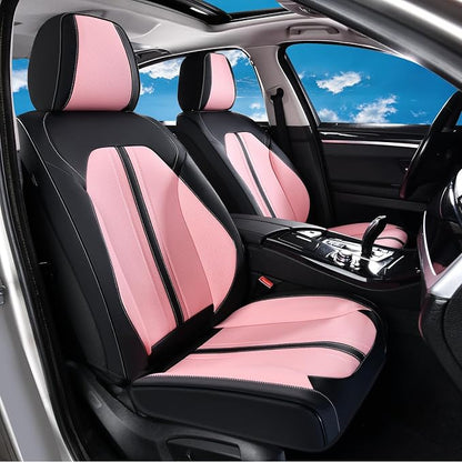 Huidasource Car Seat Covers Front Seats, Luxury Faux Leather Front Seat Covers, Compatible with Airbags, Seatbelt Buckles, Cooling＆Heating, Universal Fit for Most Cars, Vans, Trucks, SUVs, Black＆Pink by Huidasource