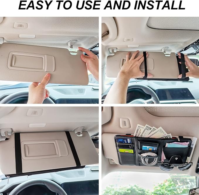 Keedolla Car Sun Visor Organizer with Multi-Pocket Net Zipper, Truck Visor Organizer Storage Pouch Holder for Cards, Pens, Sunglasses, CD Holder - Red - Image 6