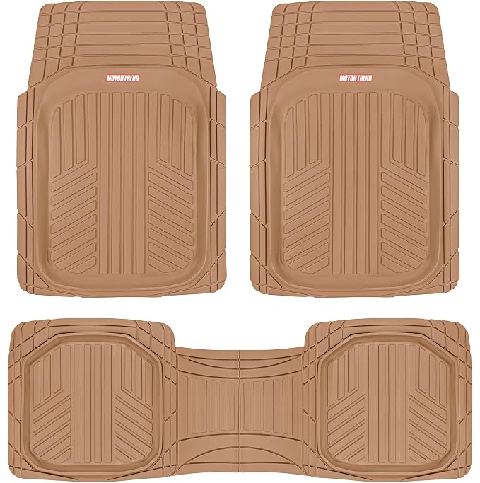 Motor Trend FlexToughXL Floor Mats for Cars Full Set, All-Weather Rubber Automotive Floor Mats, Waterproof Heavy Duty Car Mats, Flexible Floor Liners for Car Truck Van SUV, Car Floor Mats (Beige) by MotorTrend