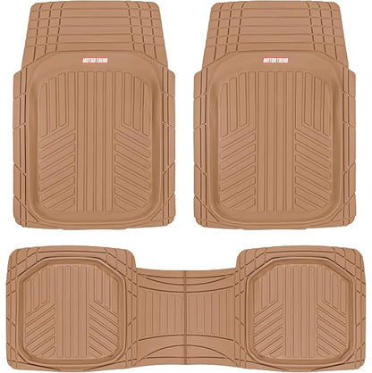 Motor Trend FlexToughXL Floor Mats for Cars Full Set, All-Weather Rubber Automotive Floor Mats, Waterproof Heavy Duty Car Mats, Flexible Floor Liners for Car Truck Van SUV, Car Floor Mats (Beige) by MotorTrend