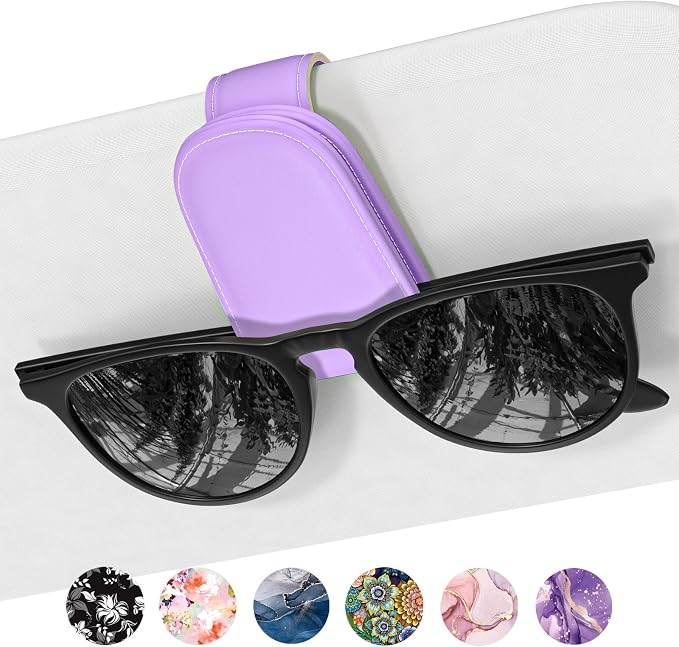 Sunglasses Holder for Car Visor, Magnetic Leather Car Sunglass Holder, Car Sun Visor Glasses Hanger Clip, Car Interior Accessories for Women Men, Fits All Size Eyeglasses by NPOOYI