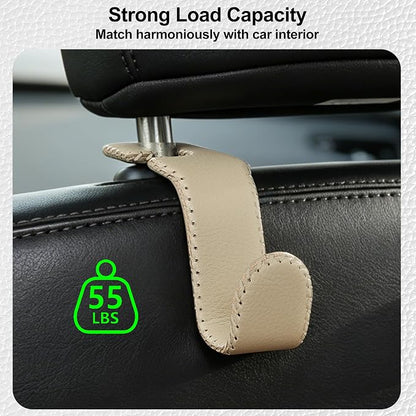 Car Seat Headrest Hook Heavy Duty 55lb Metal Hanger with Leather for Bags | Universal Vehicle Seat Back Organizer, Ergonomic Design, Hang Groceries Handbag Backpack Water Bottle, 4 Pack Beige - Image 5