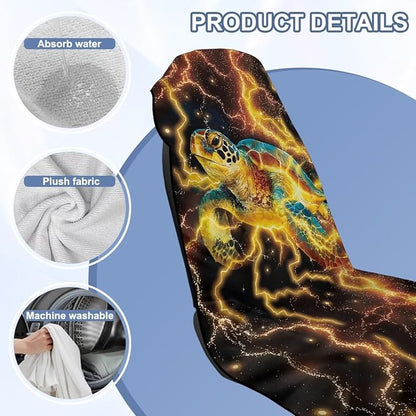 Car Seat Towel Cover After Gym Lightning Sea Turtle Print Car Seat Hoodie Towel with Storage Bag Quick-Dry Sweat Towels for Gym Workout, Running, Swimming, Beach and Hiking - Image 6