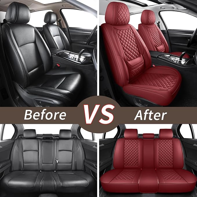 Leather Car Seat Covers Full Set Automotive Seat Protectors | Breathable Waterproof Durable Full Surround & Lumbar Support Design Non-Slip Universal Fit for Most Cars SUVs Trucks Vans Red - Image 7