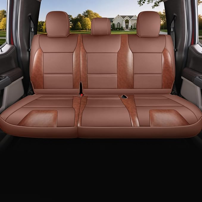 Red Rain for Ford F150 Seat Covers SuperCrew/CrewCab 2015-2025 XL XLT STX | Waterproof Leather Truck Seat Cover Full Set with Airbag Compatible Brown and Orange Auto Seat Protector (F150-Brown+Orange) - Image 2
