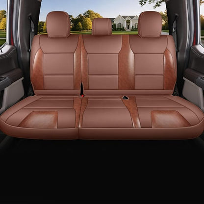 Red Rain for Ford F150 Seat Covers SuperCrew/CrewCab 2015-2025 XL XLT STX | Waterproof Leather Truck Seat Cover Full Set with Airbag Compatible Brown and Orange Auto Seat Protector (F150-Brown+Orange) - Image 2